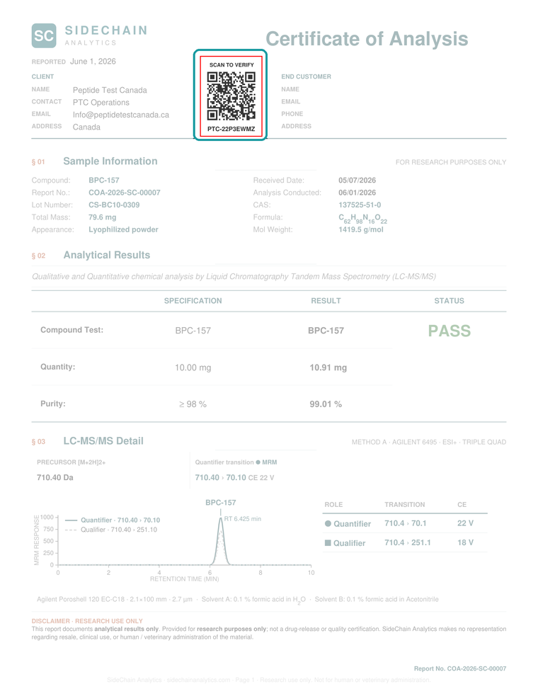 Scan to Verify code highlighted on the COA