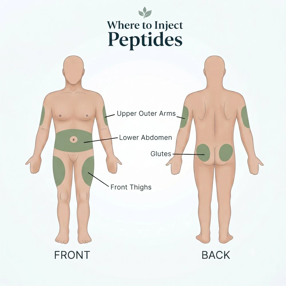 Where to inject peptides — front and back injection sites